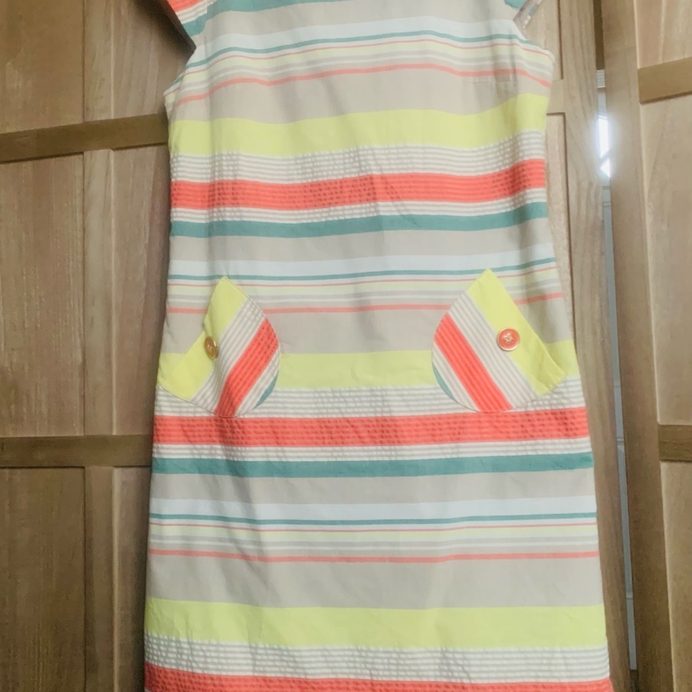 R&K Originals Striped Dress Cap Sleeve Summer Women’s Size 12 Pockets